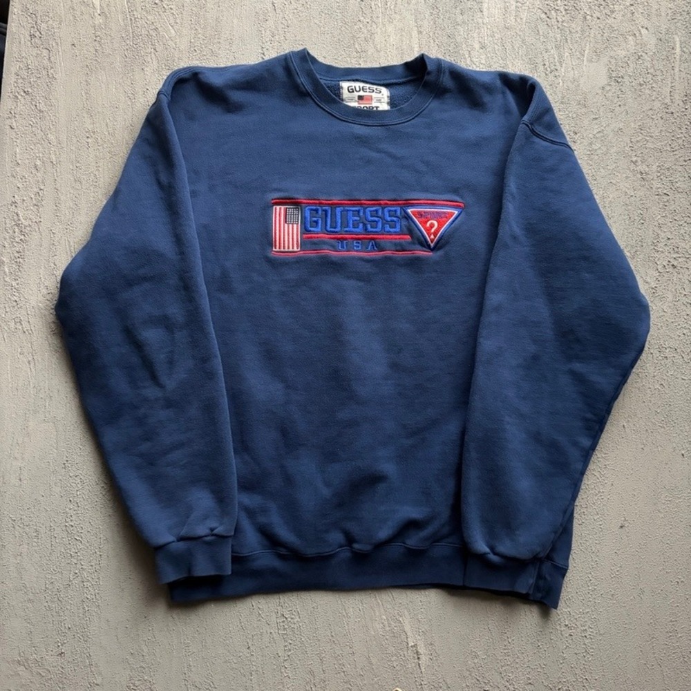 Vintage Guess Sport Sweatshirt XL Blue 1990s Embroidered USA